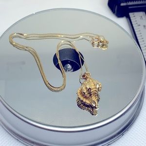 HEAVY 14k solid gold seashell pendant nugget necklace set